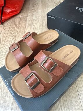 Steve Madden Kids Tan Double-Buckle Slide Sandals